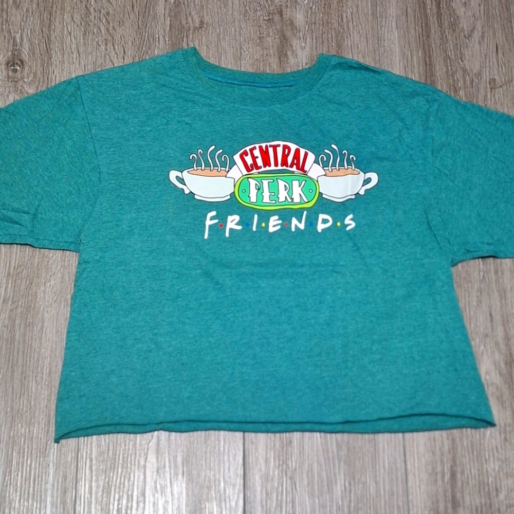 New FRIENDS Crop Top Tshirt Womans size Medium Green Central Perk
